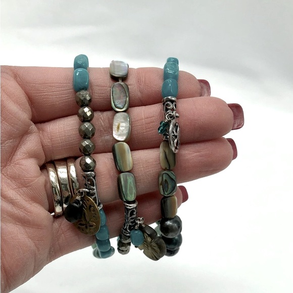 3 Teal Blue/Green Silpada Smokey Quartz Elastic Stretch Bead Bracelets - Picture 8 of 9